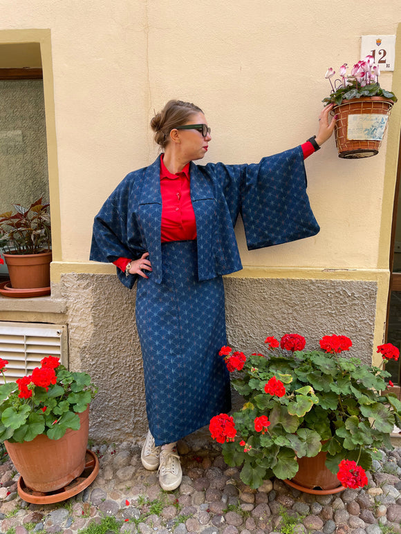 Gonna del Completo Kimono blu e rosso